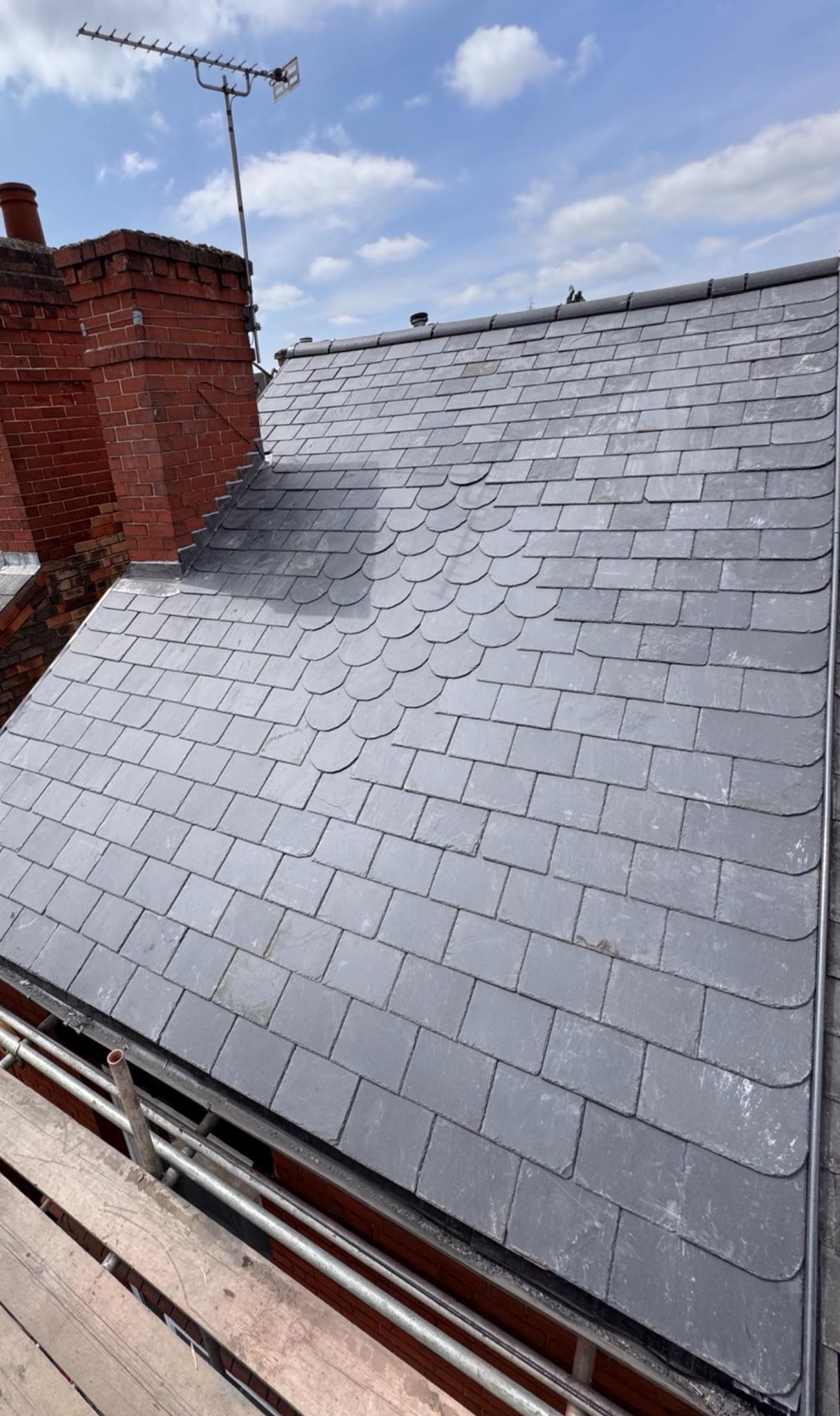 Decorative slate roofing installation by BMN Roofing in Derbyshire
